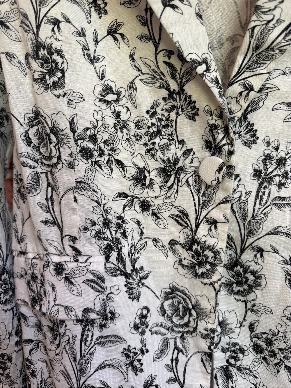 Joie 100% Linen Floral Print Single Button Blazer Jacket - Beige & Black - Picture 3 of 6